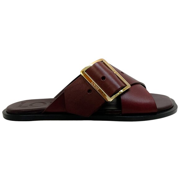 Loewe Burgundy Leather Petal Belt Flat Sandals - Picture 2 of 7